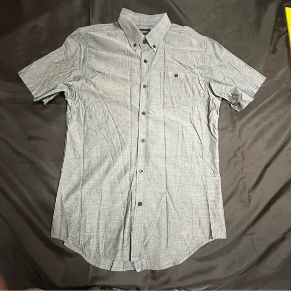 Brixton Charcoal Gray Button-Up Short Sleeve Cotton Shirt Size Medium - Picture 2 of 8